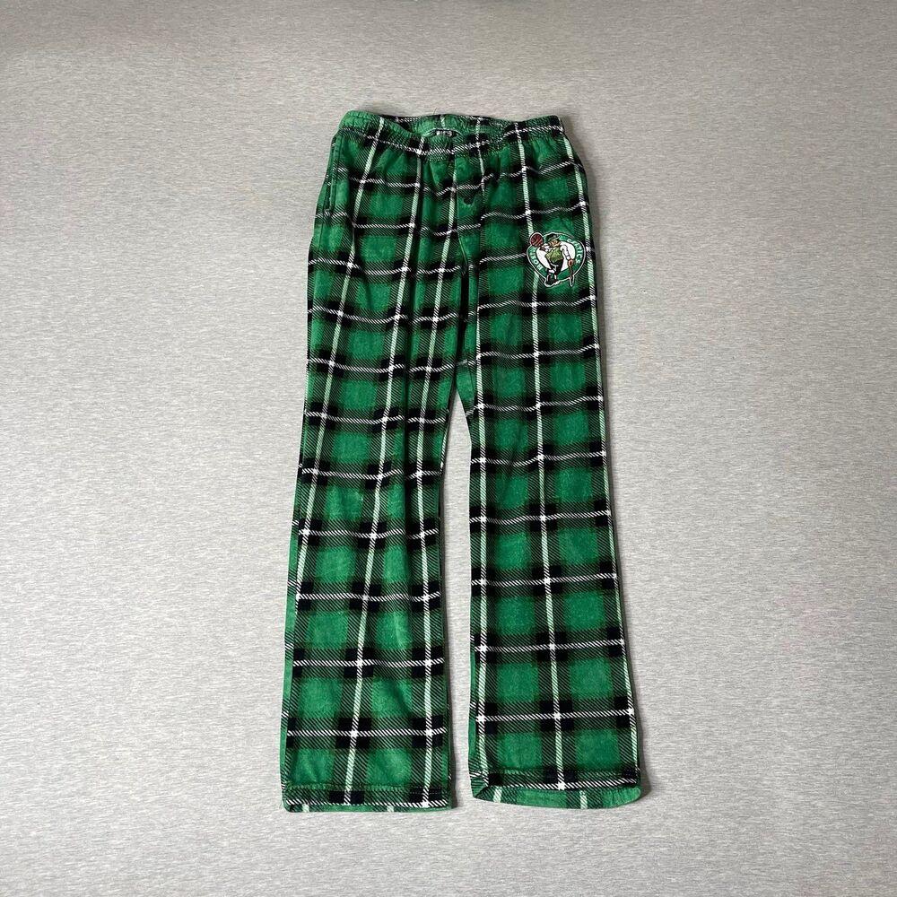 Ultra Game Men’s NBA Boston Celtics Basketball Plaid Print Soft Velour PJ Pants